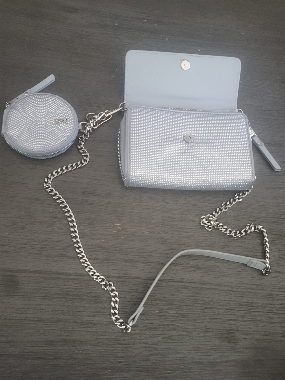 Silver Rhinestone Chain Crossbody Wallet -